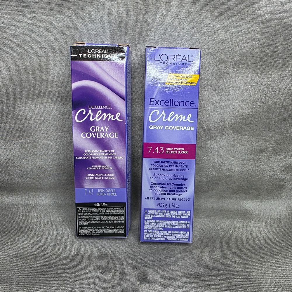 (X2) L'OREAL Excellence Creme #7.43 DARK COPPER GOLDEN BLONDE Haircolor Gray Cvg
